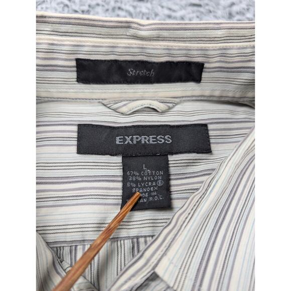 Express Shirt Men Large Gray Striped Normcore Stretch Long Sleeve Preppy Casual - Picture 2 of 6